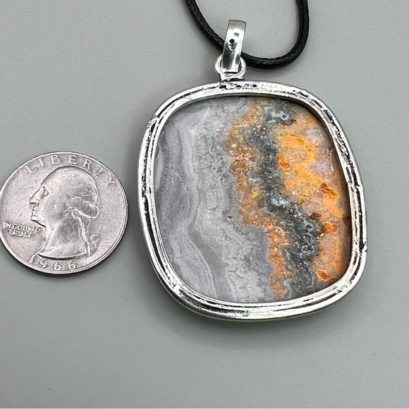 New Bumble Bee Jasper Stone Silver Overlay Pendant Necklace w cord - Picture 3 of 5